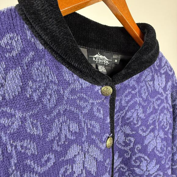 Vintage Icelandic Design Wool-Blend Floral Tapestry Cardigan Jacket, Medium - Picture 6 of 11